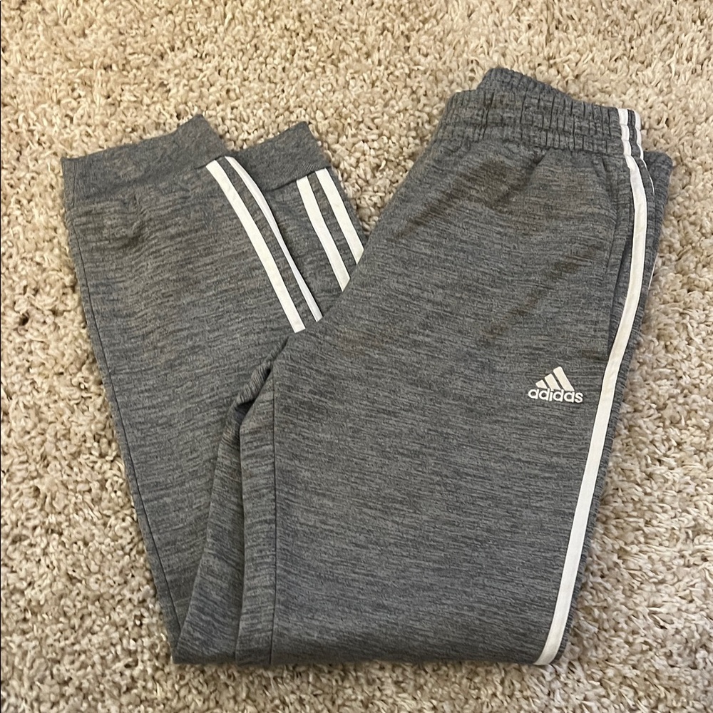 Adidas Kids Heather Gray Joggers with White Stripes